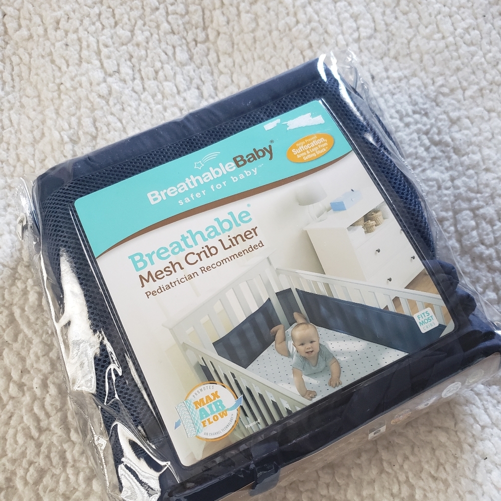 NWT Mesh Crib Liner NAVY Breathable